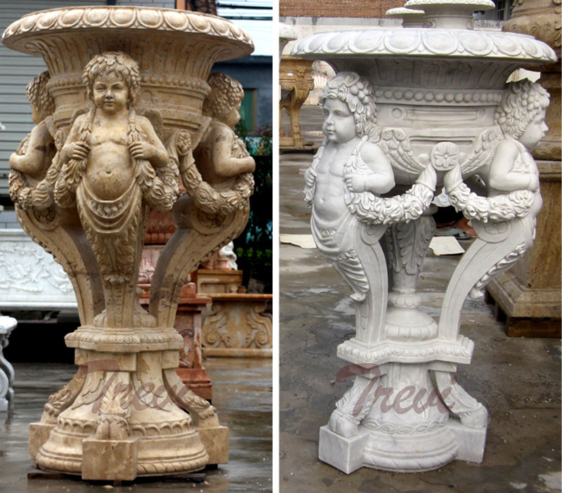 Garden decorative antique marble carving planter pots with angel statues ornaments for sale 