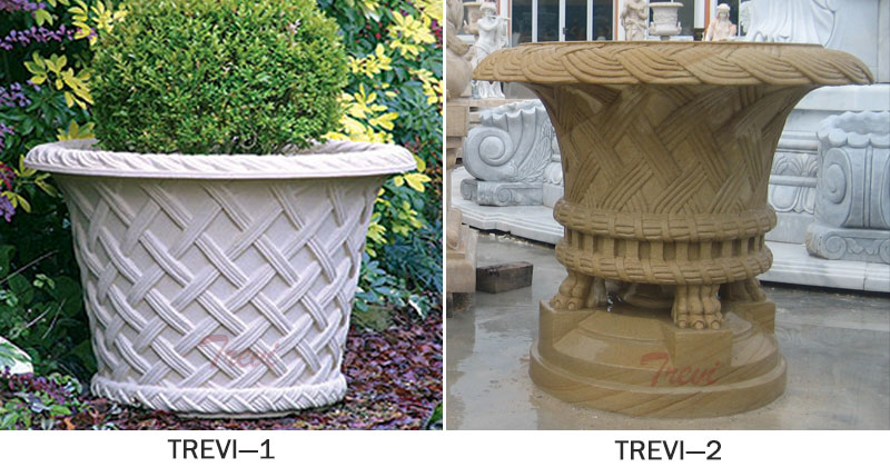 Large beige marble flower pots for indoor garden designs