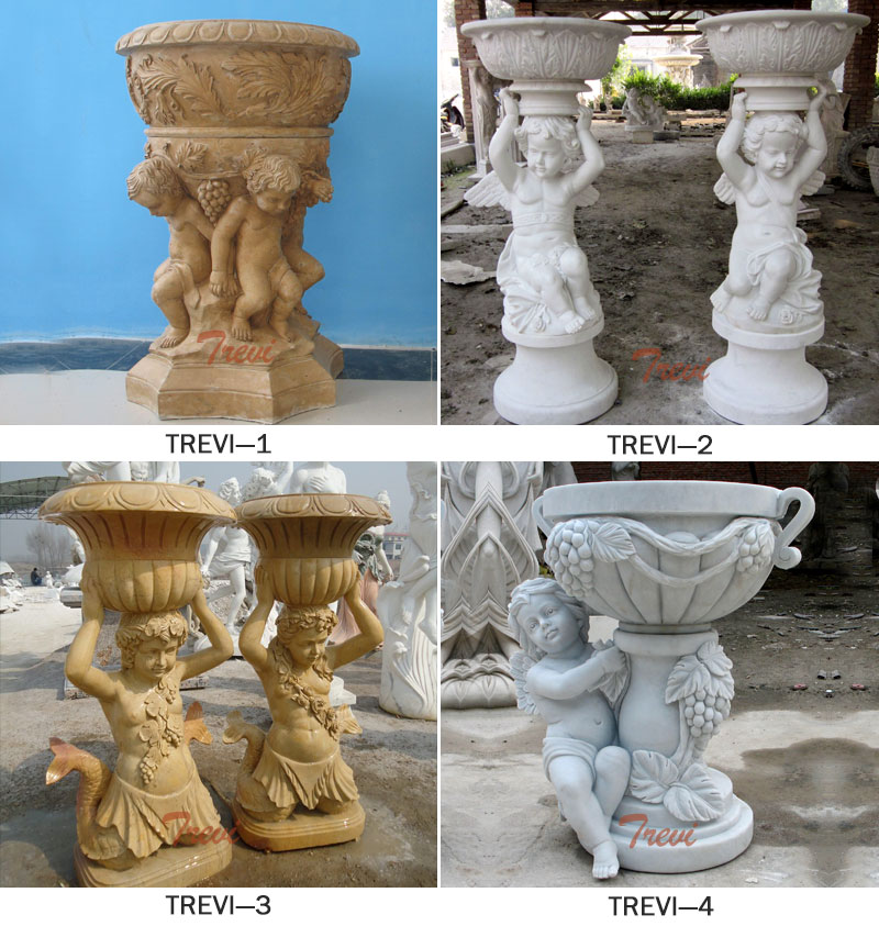 Large decorative white marble planters pots with angel statues designs