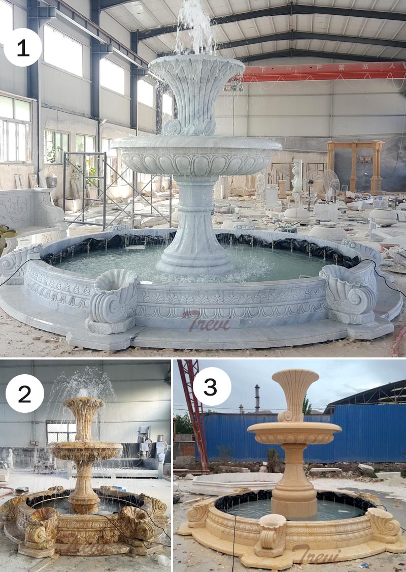 Outdoor 2 tiers white marble water fountain for the entrance of community designsOutdoor 2 tiers white marble water fountain for the entrance of community designs