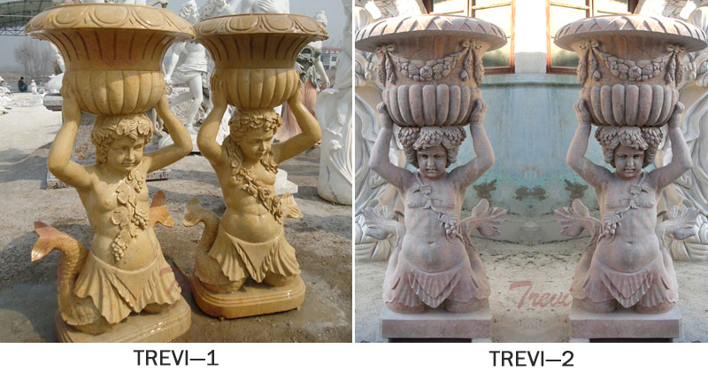 Outdoor decorated marble stone flower pots with mermaid statues designs