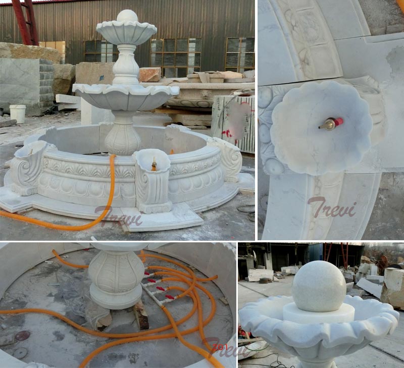 Three tiers white marble water fountain for the center of garden ornaments designs