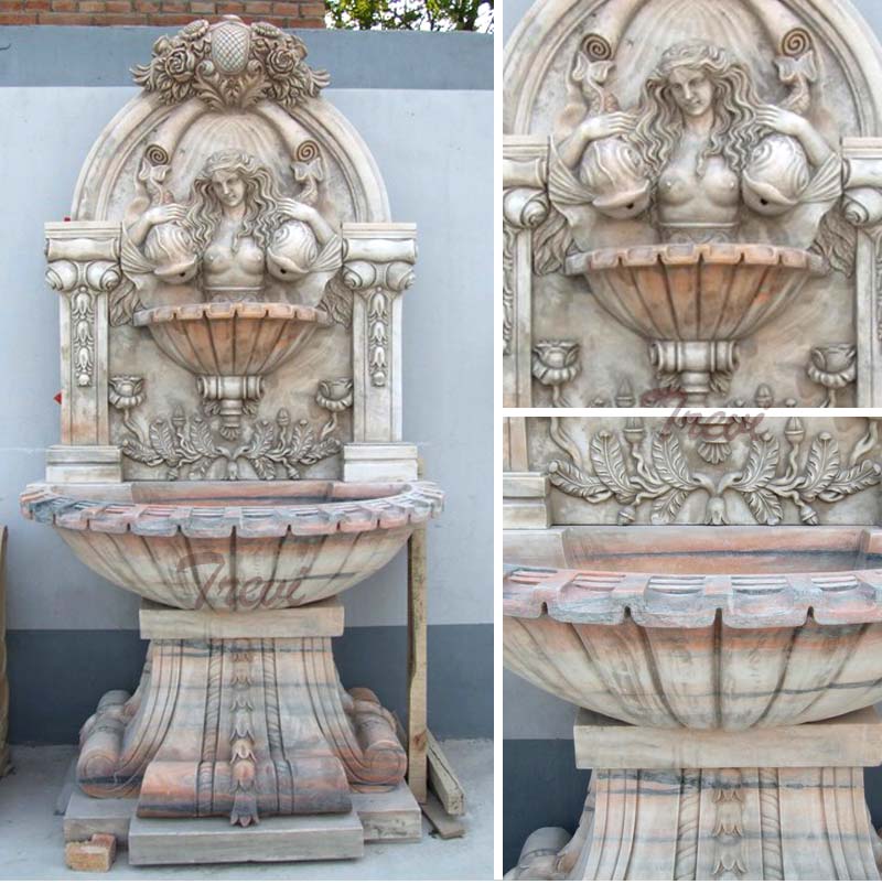 Wall mounted water fountain with woman statues designs details 