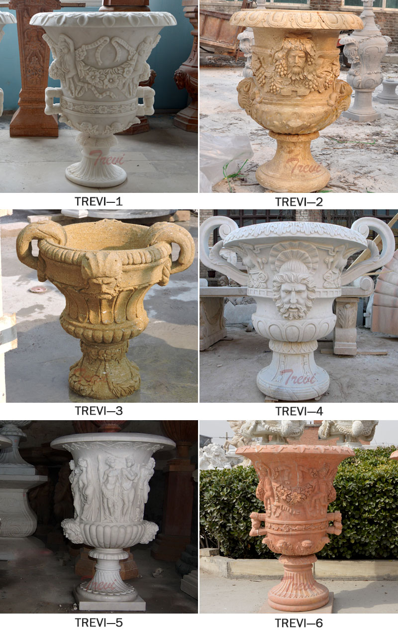 White marble carving flower pots for outdoor entrance of the home designs