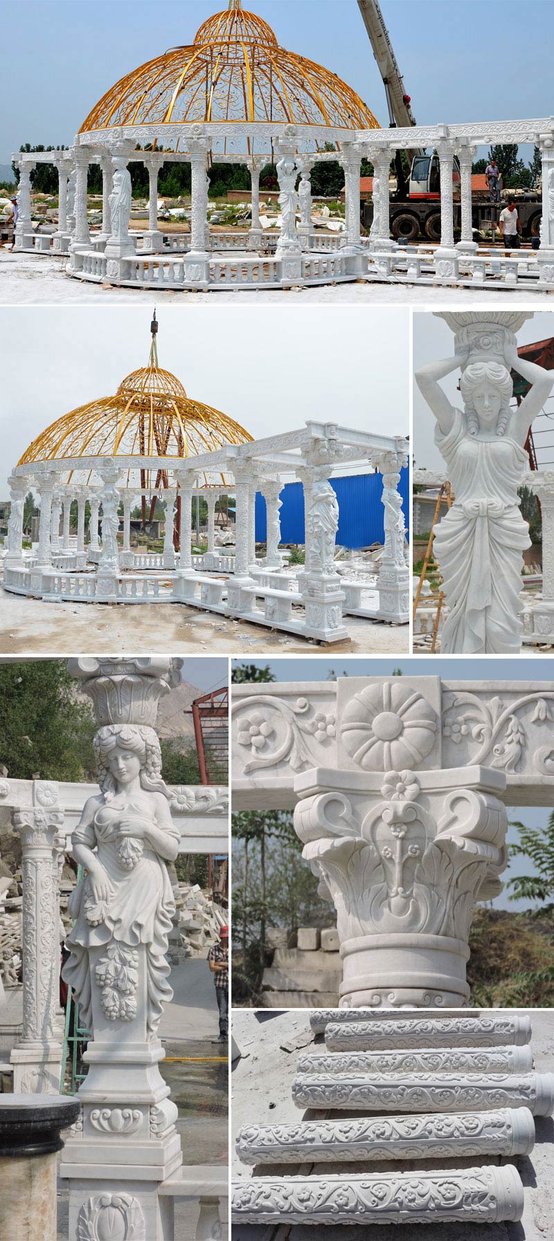 large pure white marble art custom made gazebo for our British customer for royal garden decoration