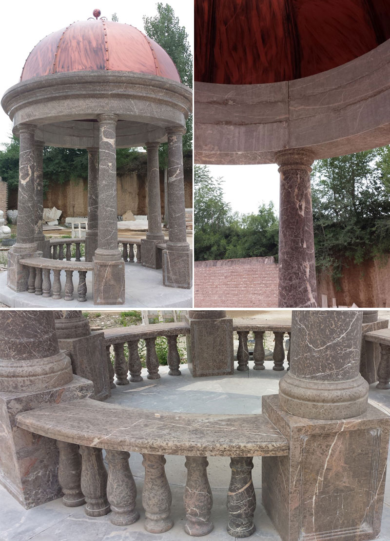 Antique Italian marble gazebo for outdoor yard decor details
