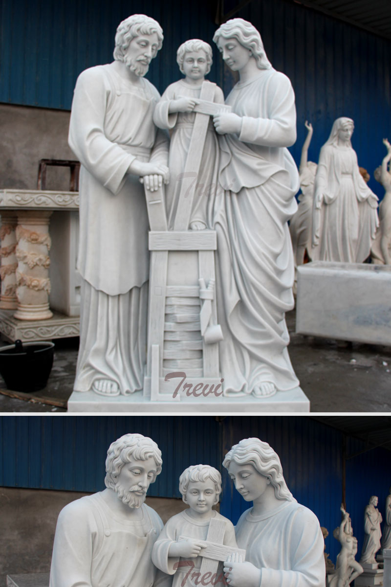 Catholic Holy family garden marble statues and decor details