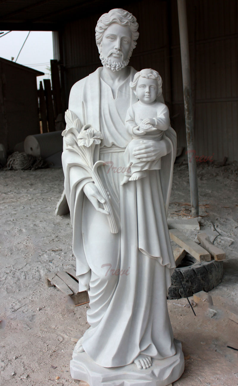 Catholic saint religious garden statues of Saint Joseph details