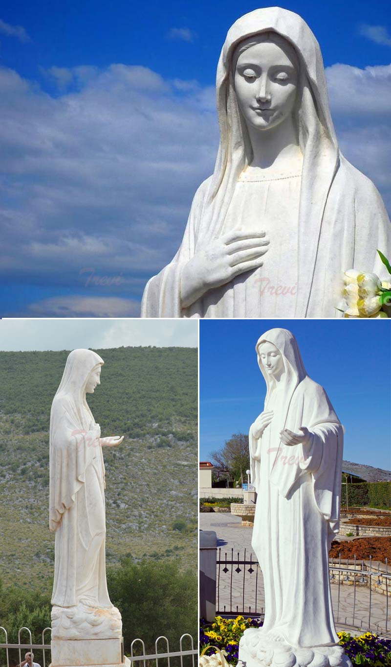 Church outdoor decor catholic marble sculptures of Madonna Medjugorje Statue details