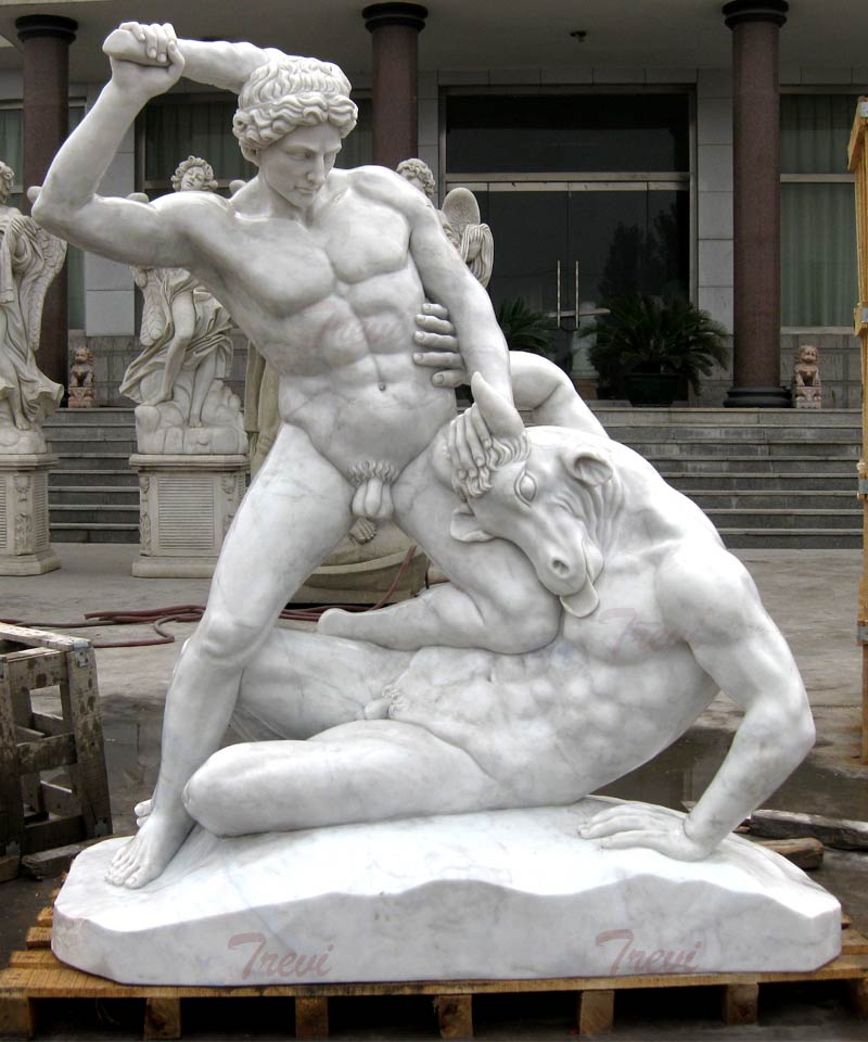 Life size marble garden decor of Hercules And Minotaur Sculpture