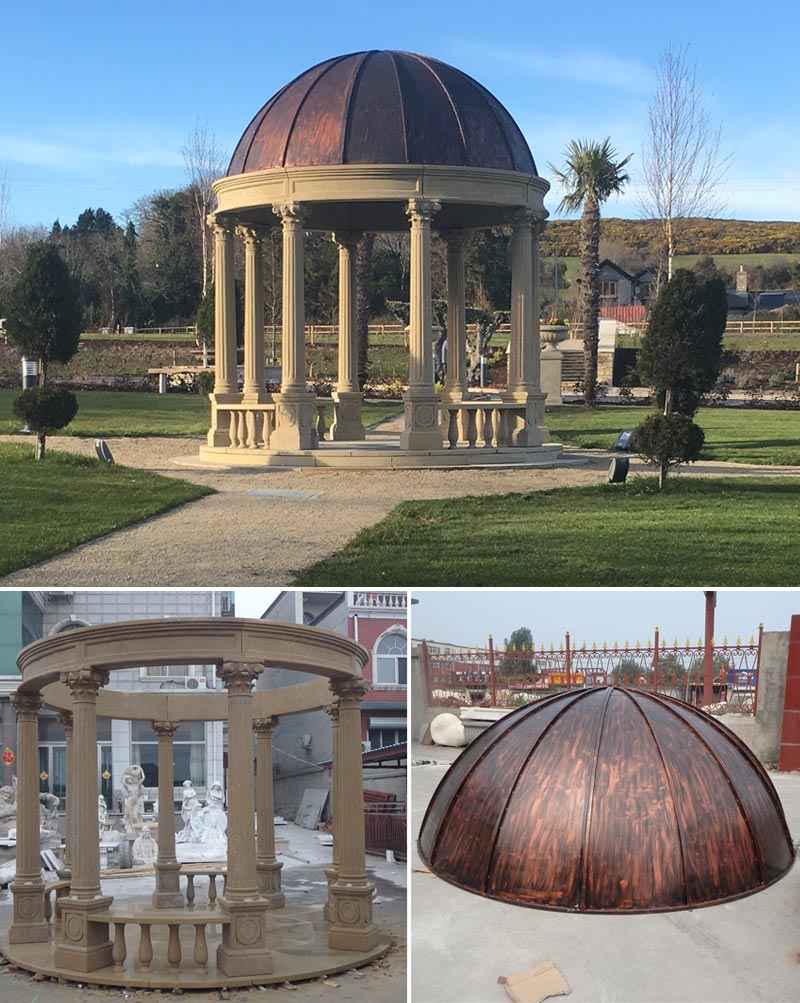 Round antique stone garden gazebos outdoor details