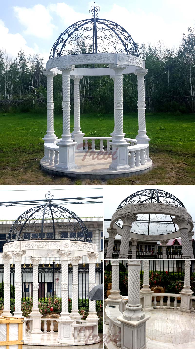 White marble hotel gazebo with metal top designs details