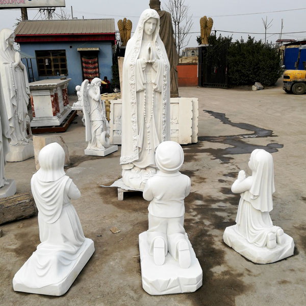 Catholic saint marble statues our lady of Fatima with three shepherd for church decorCatholic saint marble statues our lady of Fatima with three shepherd for church decor