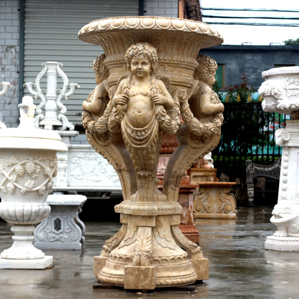 No. TMP-03 Garden decorative antique marble carving planter pots with angel statues
