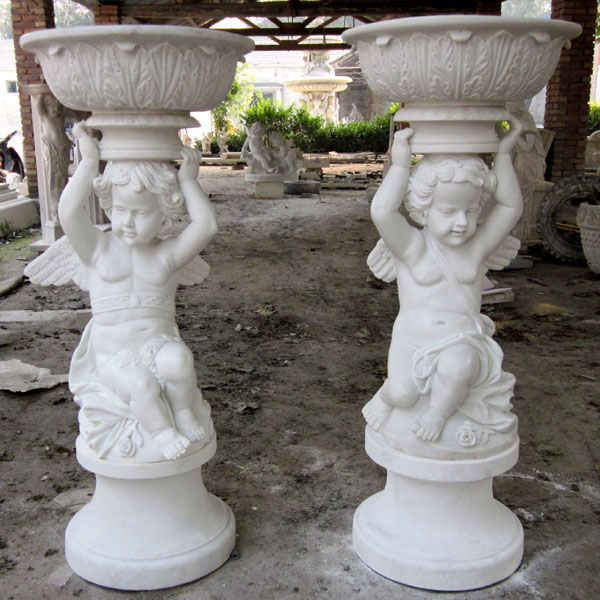 Large decorative white marble planters pots with angel statues on discount