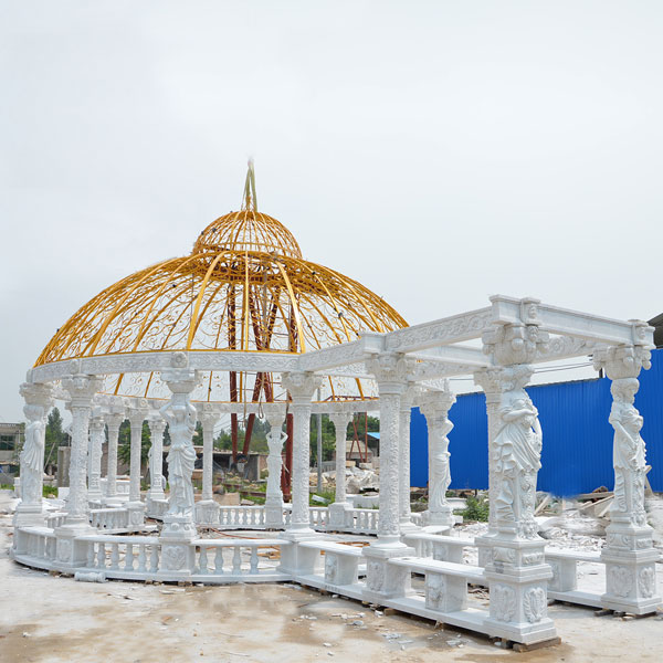 large pure white marble custom made luxury gazebo for our British customer for royal garden decoration