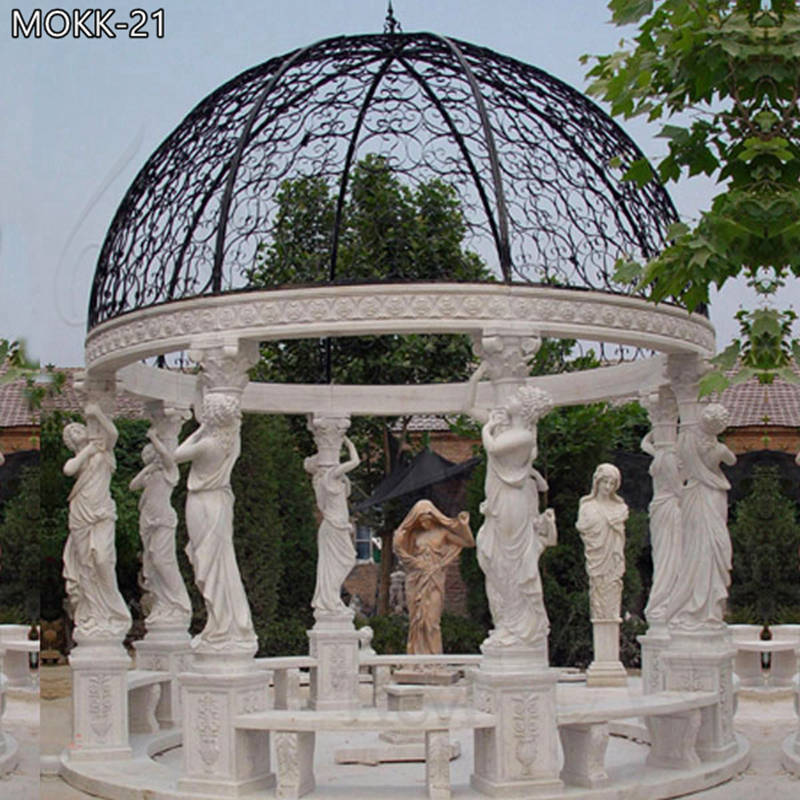Antique Marble Gazebo with Round Dome Outdoor Yard Decor for Sale MOKK-21