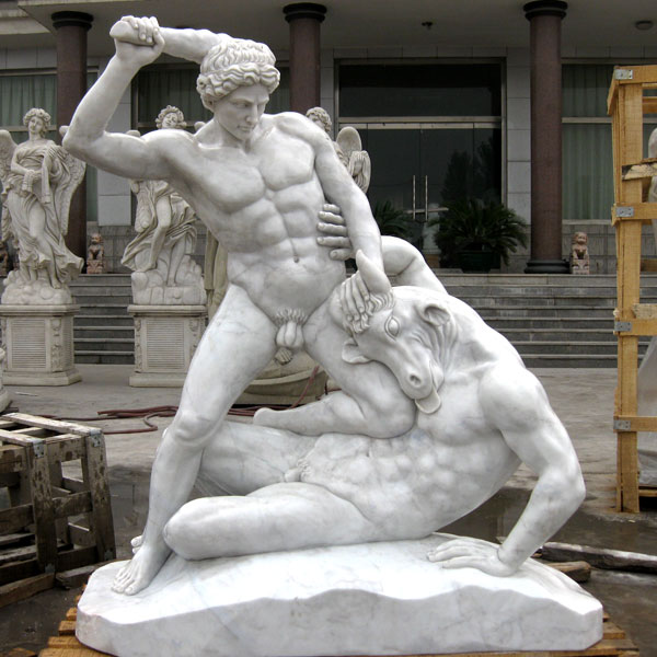 No. TCH-14 Life size marble garden decor of Hercules And Minotaur Statue for sale
