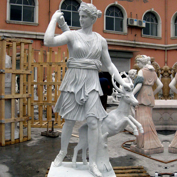 No. TCH-09 Outdoor garden decor marble life size artemis diana statue with stag
