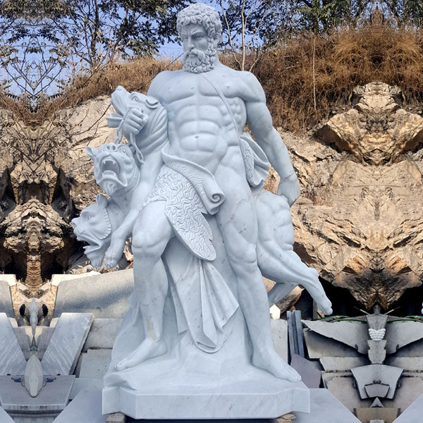 No. TCH-10 Outdoor life size marble Hercules and Cerberus garden statues