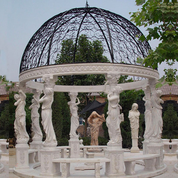 Antique Marble Gazebo with Round Dome Outdoor Yard Decor for Sale MOKK-21