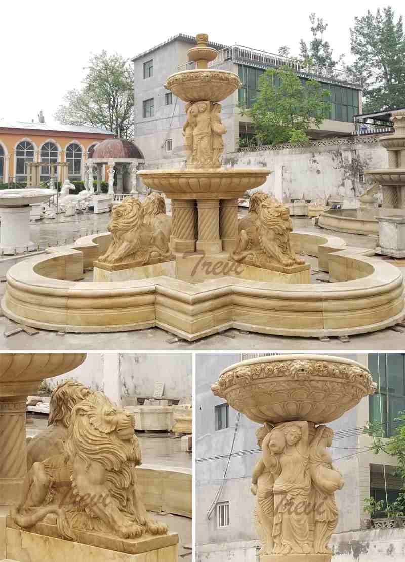 Natural Stone Yellow Marble Lion Fountain for Sale MOKK-57