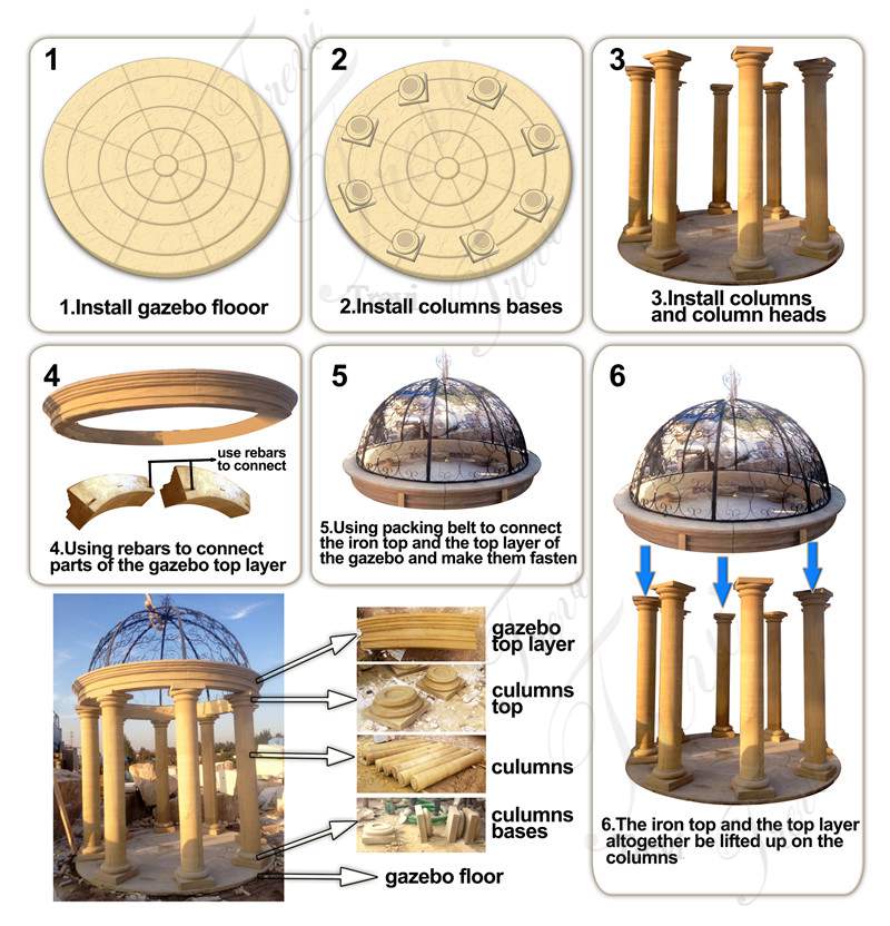 Gazebo Installing Diagram on Sunset Red Garden Marble Gazebo with Lady Statue