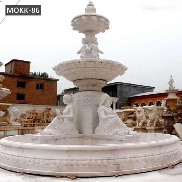 Custom Made Garden Marble Water Fountain with Lady and Lion Head MOKK-86