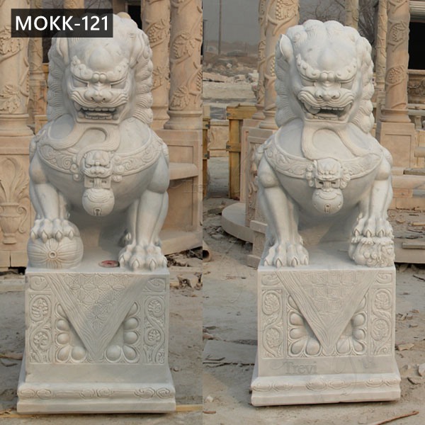 Life Size Hand Carved White Marble Lion Statue for Sale MOKK-121