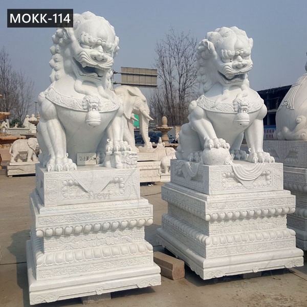 Large Carving White Marble Chinese Foo Dog Statue for Sale MOKK-114