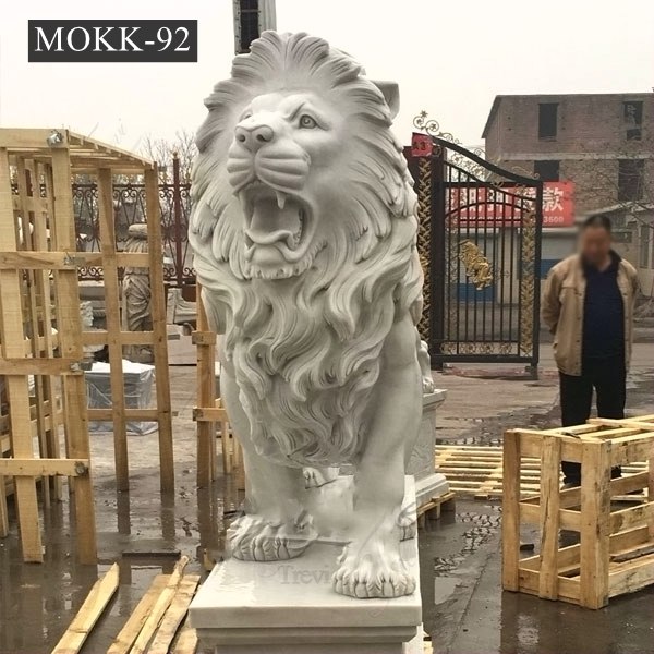 Large Outdoor Hand-carved Marble Lion Statue for Front Porch Supplier MOKK-92