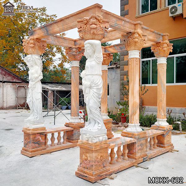 New Design Sunset Red Garden Marble Gazebo with Lady Statue Supplier MOKK-602