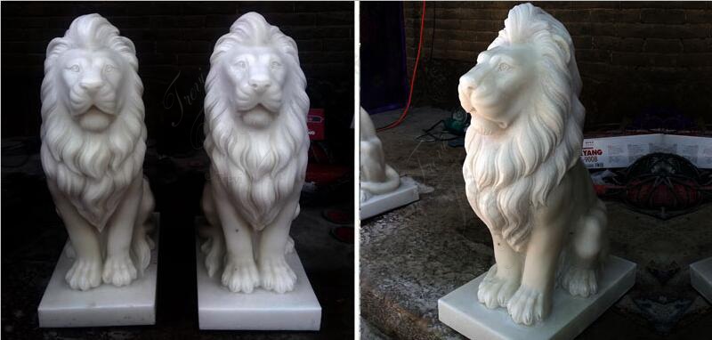 Pair of Life Size Marble Lion Statues Factory Supply designs