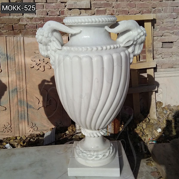 Beautiful Hand Carved White Marble Planter Flower Pots for Sale MOKK-525