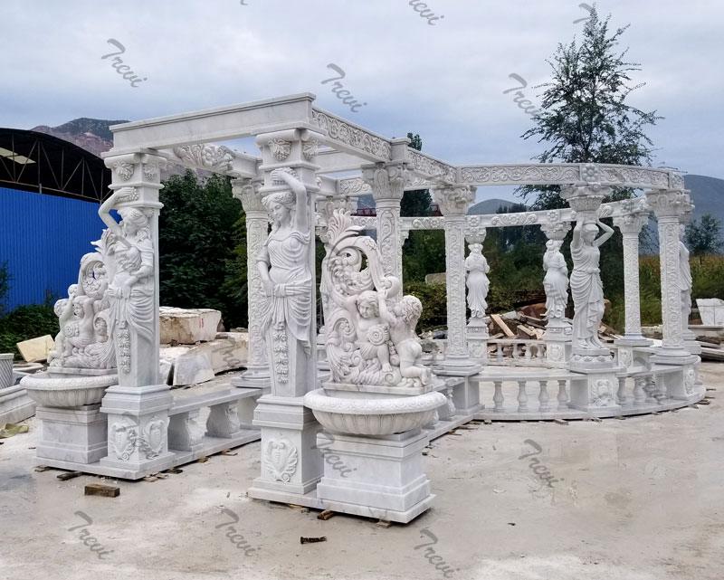 Hand Carved White Marble Gazebo Pavilion for Back Yards Details 3