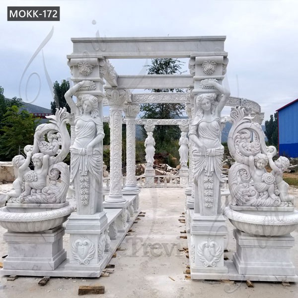 Hand Carved White Marble Gazebo Pavilion for Back Yards for Sale MOKK-172