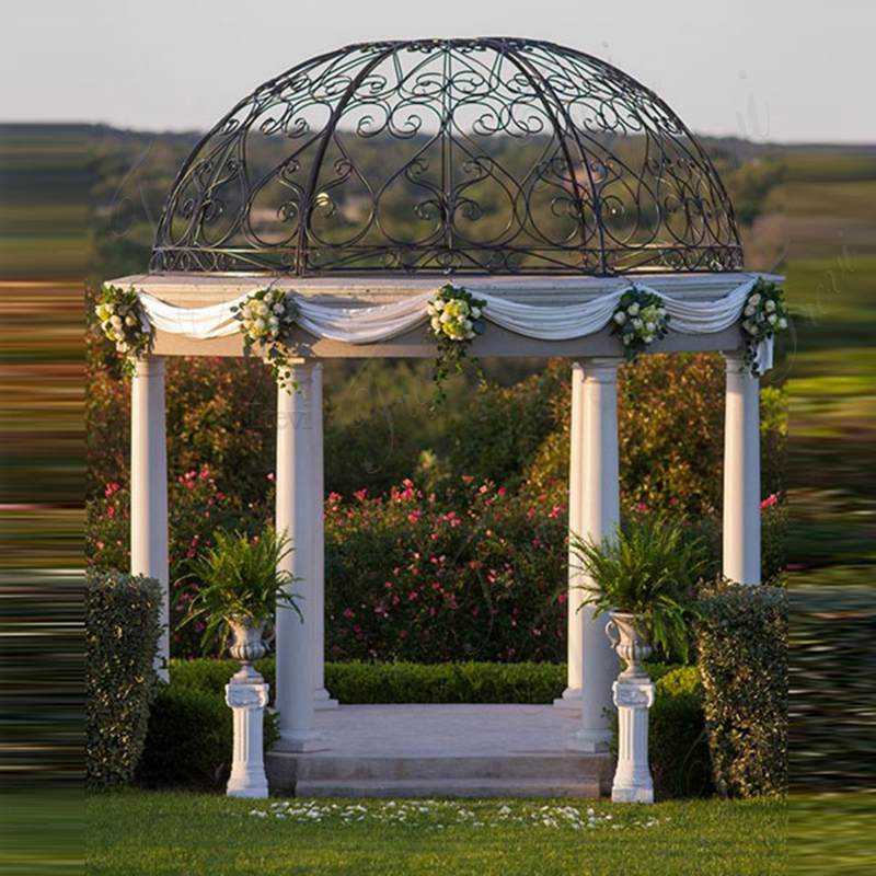 Hot Sale Beige Marble Wedding Gazebo Decor Details