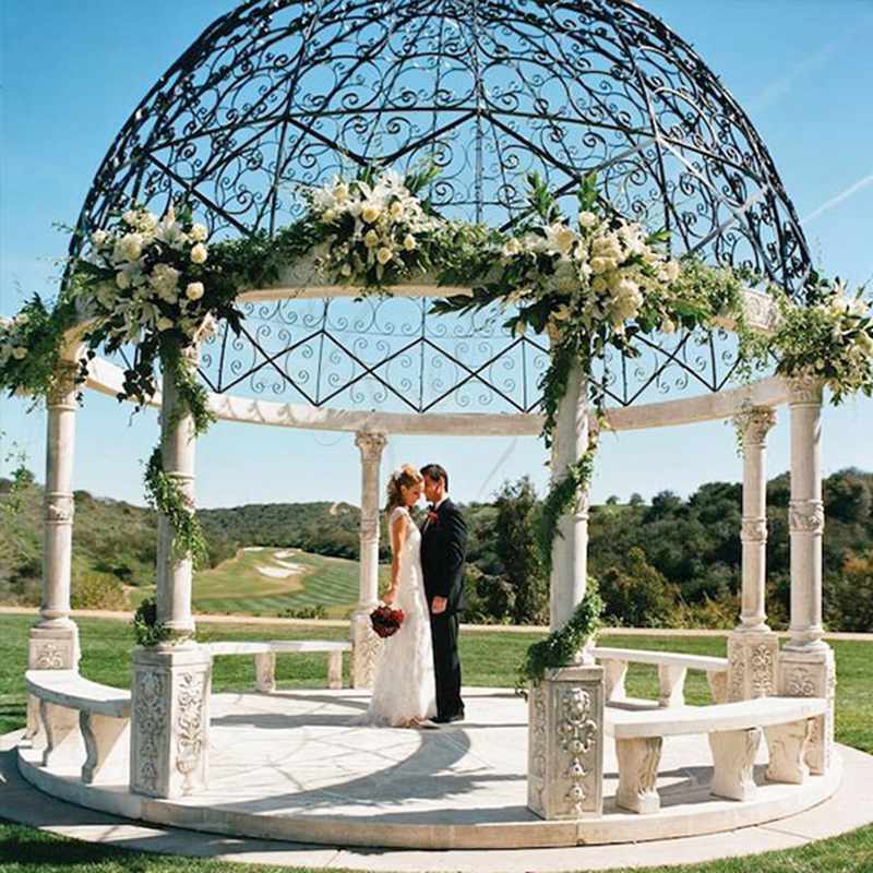 Large Outdoor Marble Wedding Gazebo Decor Details