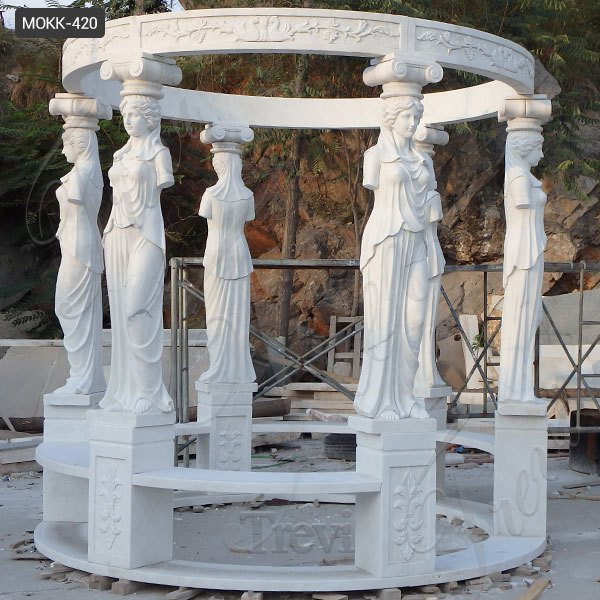 Large White Marble Gazebo Pavilion with Lady Design for Sale MOKK-420