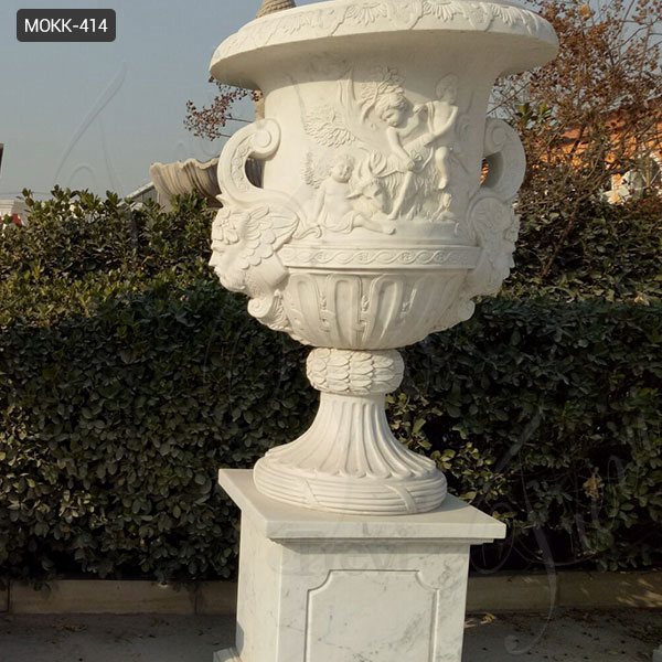 Outdoor Hand Carved White Marble Planter Flower Pots Factory Supply MOKK-414