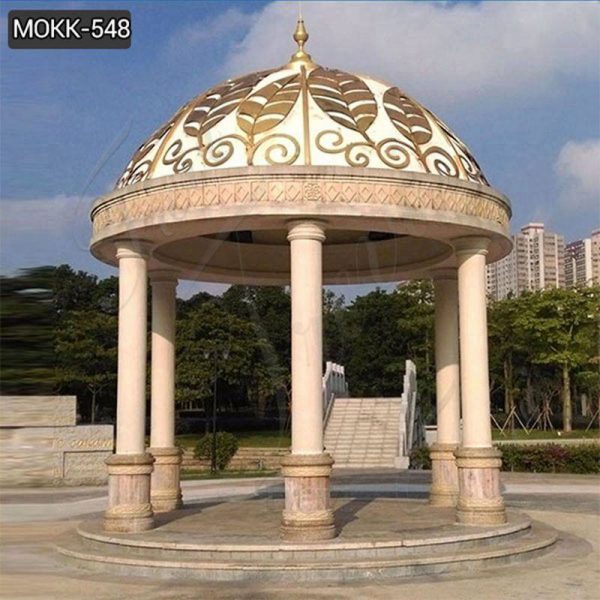 Outdoor Marble Thai-Style Gazebo Golden Metal Leaf for Sale MOKK-548