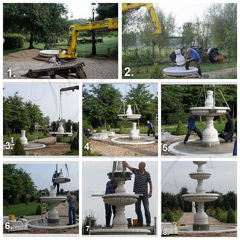 installation white marble fountain