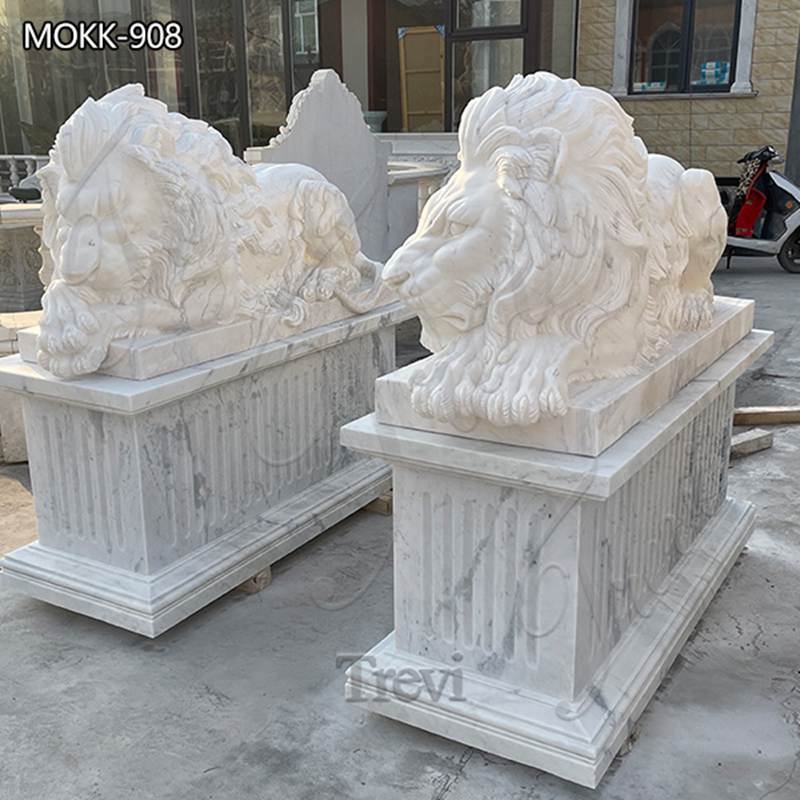 Life Size Marble Sleeping Lion Sculpture Outdoor Decor for Sale MOKK-908