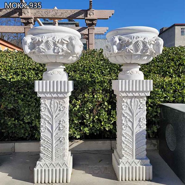 Hand Carved Outdoor White Marble Flower Pot Factory Supply MOKK-935