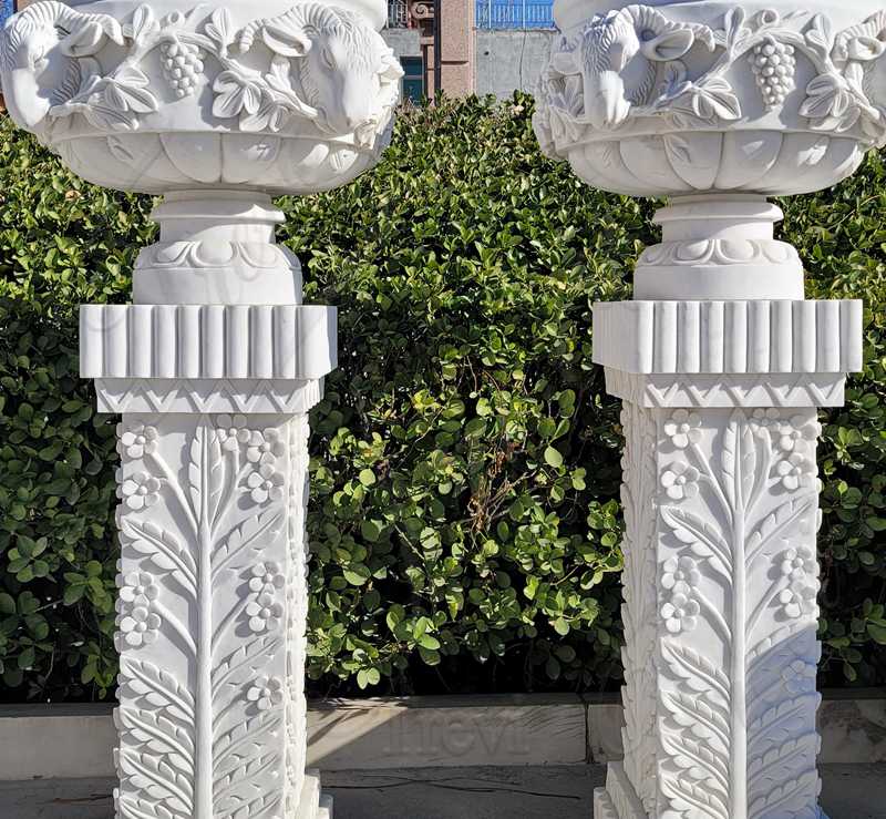 white marble flower pot -Trevi Sculpture