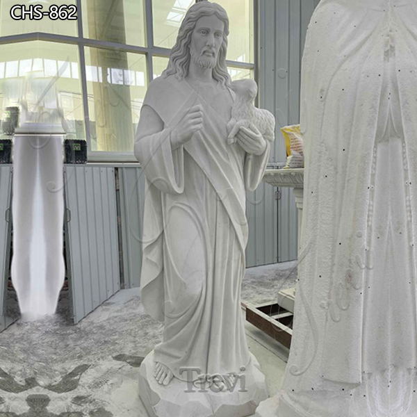 Hand Carved Marble Jesus Religious Statue with Lamb for Sale -YouFine Sculpture