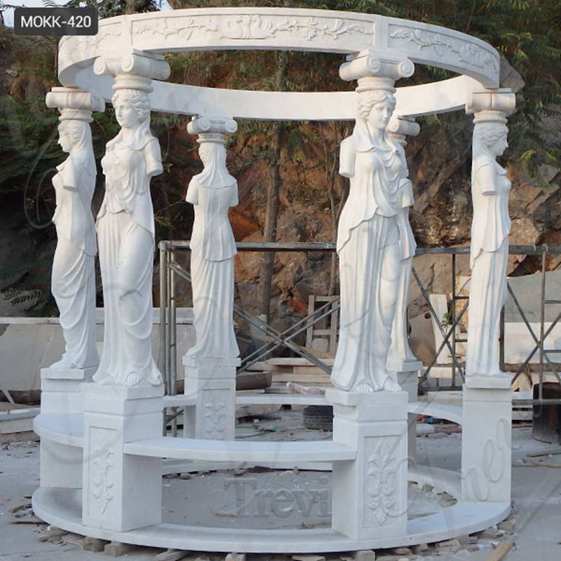 Hand Carved Natural Marble gazebo with Lady Outdoor Design for Sale MOKK-420