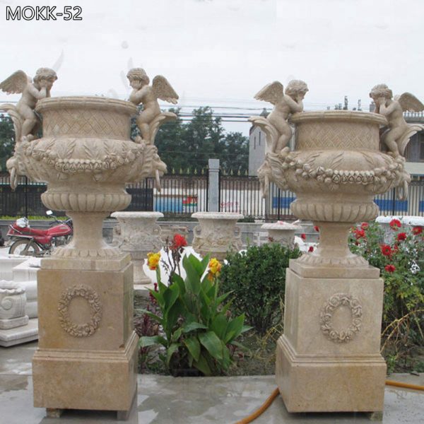 Colorful Natural Marble Planter with Baby Angel Garden Decor Supplier MOKK-52