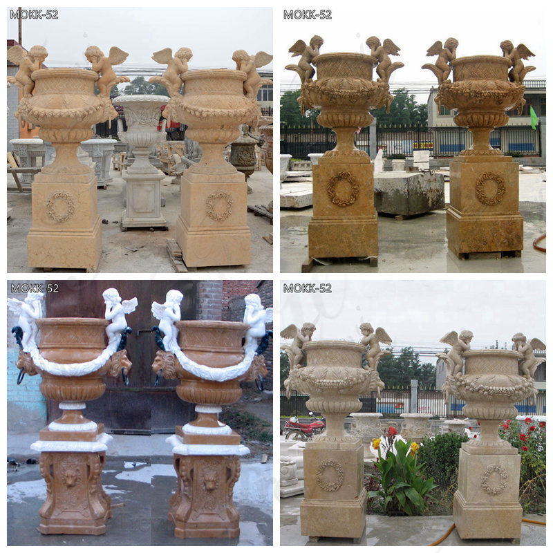 Colorful Natural Marble Planter with Baby Angel Garden Decor Supplier MOKK-52