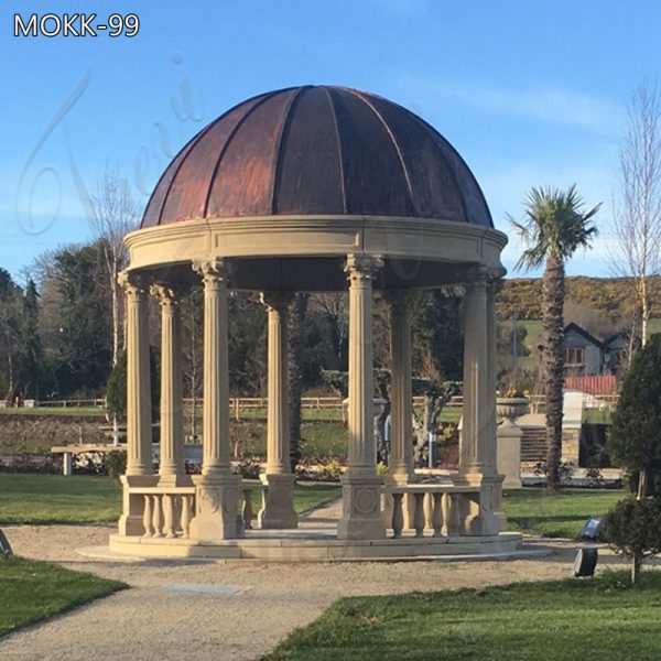 Italian Marble Gazebo With Wrought Iron Dome Outdoor Decor Supplier MOKK-99